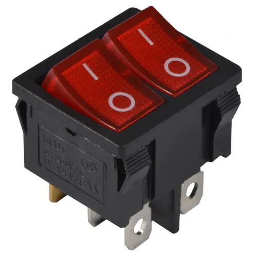 KCD1-6-2101N R/B 220V Перемикач 2 клав. червоний з підсвічуванням KCD1-6-2101N R/B 220V Перемикач 2 клав. червоний з підсвічуванням