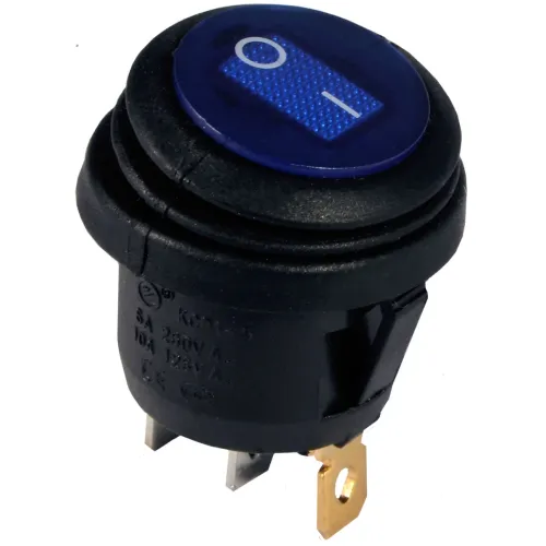 KCD1-5-101NW BL/B 220V Перемикач 1 клав.круглий вологозах. синій з підсвічуванням KCD1-5-101NW BL/B 220V Перемикач 1 клав.круглий вологозах. синій з підсвічуванням