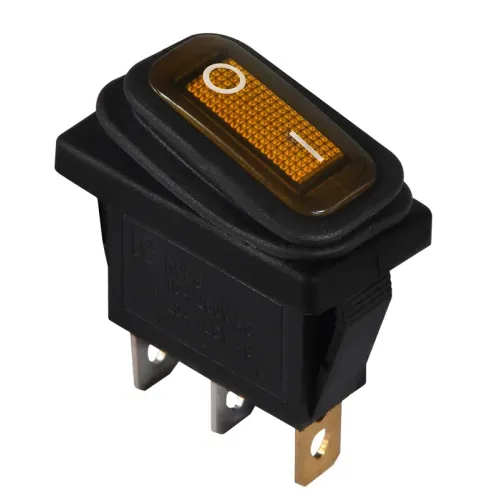 KCD3-101NW YL/B 220V Перемикач 1 клав. вологозах. жовтий з підсвічуванням KCD3-101NW YL/B 220V Перемикач 1 клав. вологозах. жовтий з підсвічуванням