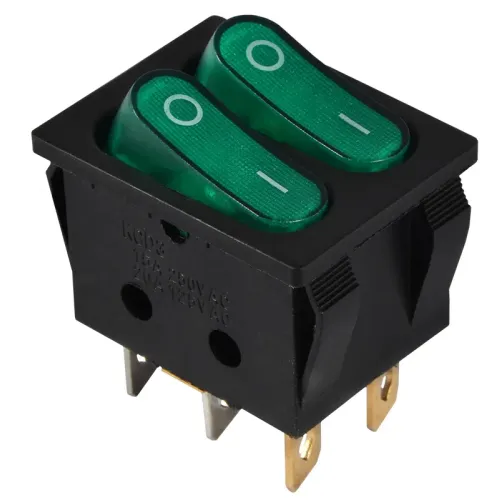 KCD2-5-2101N GR/B 220V Перемикач 2 клав. зелений з підсвічуванням KCD2-5-2101N GR/B 220V Перемикач 2 клав. зелений з підсвічуванням