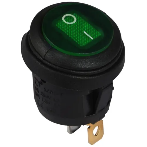 KCD1-5-101NW GR/B 220V Перемикач 1 клав.круглий вологозах. зелений з підсвічуванням KCD1-5-101NW GR/B 220V Перемикач 1 клав.круглий вологозах. зелений з підсвічуванням