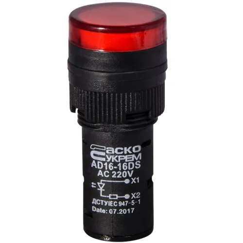 Сигнальна арматура AD16-16DS червона 220V АC Сигнальна арматура AD16-16DS червона 220V АC