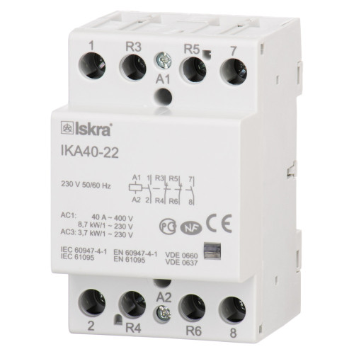 Модульный контактор ISKRA IKA 40A 230V AC 2NO+2NC Модульный контактор ISKRA IKA 40A 230V AC 2NO+2NC