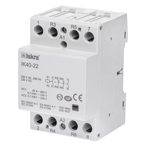 Модульний контактор ISKRA IKA 40A 230V AC/DC 2NO+2NC Модульний контактор ISKRA IKA 40A 230V AC/DC 2NO+2NC