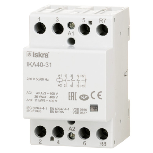 Модульный контактор ISKRA IKA 40A 230V AC 3NO+1NC Модульный контактор ISKRA IKA 40A 230V AC 3NO+1NC