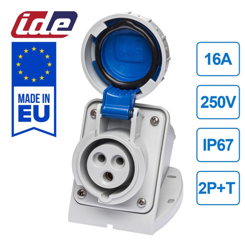 Розетка настенная IDE MUNDIAL 2P+E 16A 110V IP66-67 Розетка настенная IDE MUNDIAL 2P+E 16A 110V IP66-67