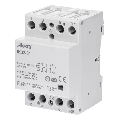 Модульний контактор ISKRA IKA 63A 230V AC/DC 3NO+1NC Модульний контактор ISKRA IKA 63A 230V AC/DC 3NO+1NC