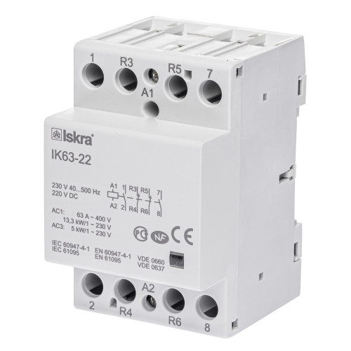 Модульный контактор ISKRA IKA 63A 230V AC/DC 2NO+2NC Модульный контактор ISKRA IKA 63A 230V AC/DC 2NO+2NC