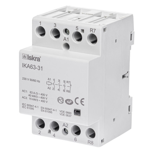 Модульный контактор ISKRA IKA 63A 230V AC 3NO+1NC Модульный контактор ISKRA IKA 63A 230V AC 3NO+1NC