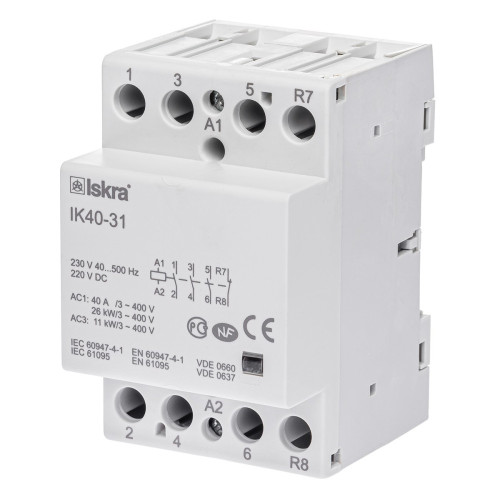 Модульный контактор ISKRA IKA 40A 230V AC/DC 3NO+1NC Модульный контактор ISKRA IKA 40A 230V AC/DC 3NO+1NC