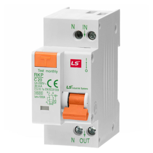 Дифференциальный автоматический выключатель LS ELECTRIC RKP 1P+N C20A/0.03 4.5kA Дифференциальный автоматический выключатель LS ELECTRIC RKP 1P+N C20A/0.03 4.5kA